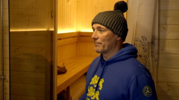 Ilmar Raag in one of the mobile saunas