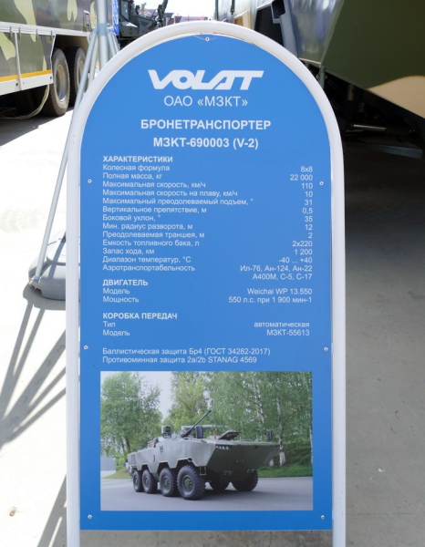 Характеристики бронетранспортера Volat V-2 під час виставки MILEX-2021
