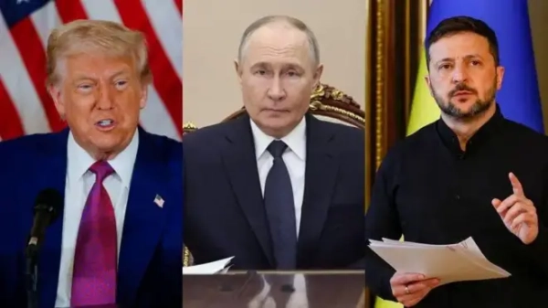 Колаж з фото Трампа, Путіна і Зеленського