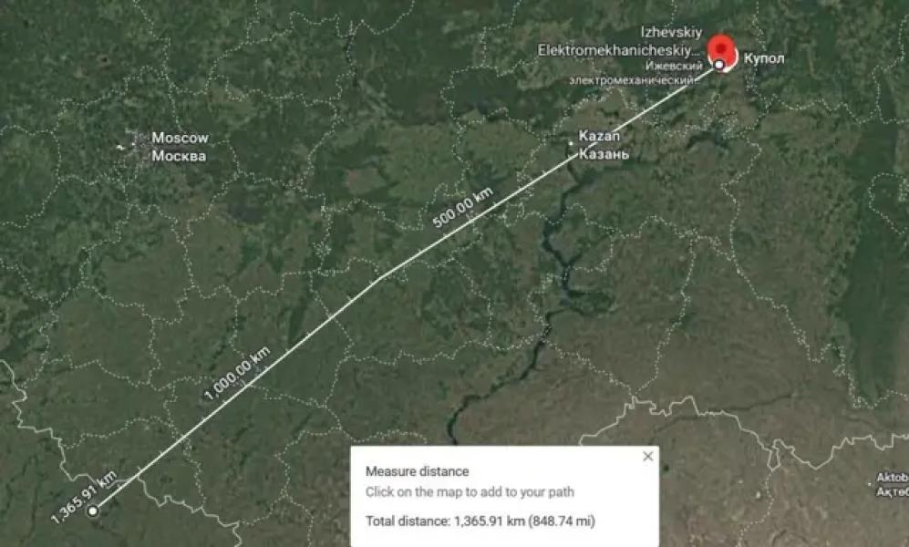 Відстань від Харківської області до електромеханічного заводу "Купол" в Іжевську 