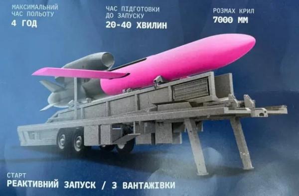 Характеристики української крилатої ракети &quot;Фламінго&quot;. Фотографія із виставки української зброї