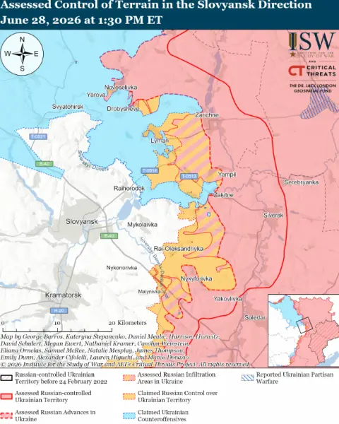 Ворог наступає на двох напрямках, ЗСУ утримують позиції в центрі Костянтинівки: звіт від ISW 18