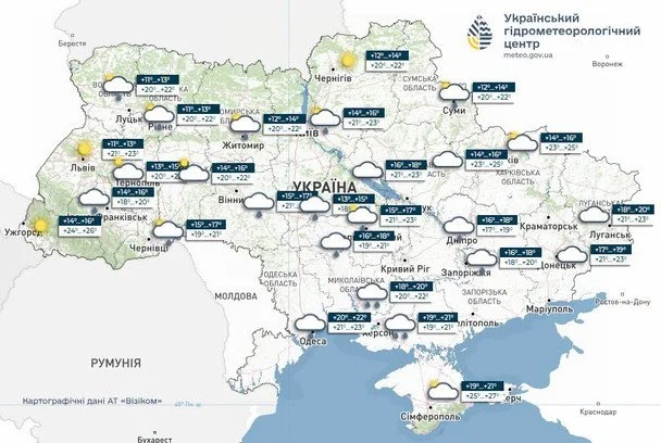 Карта температур в Україні 27 серпня / © Укргідрометцентр