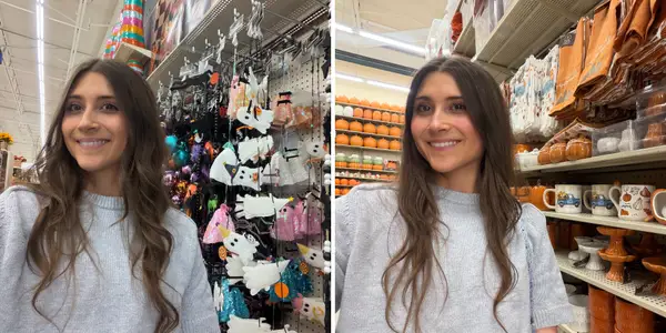 Порівняли осінній декор: Hobby Lobby проти Michaels 32 Поруч: Саванна Борн у відділі Хелловіну Michaels поруч із Саванною у відділі осіннього декору Hobby Lobby