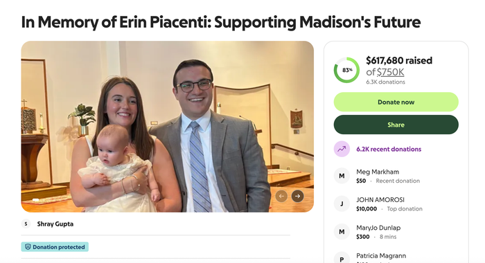 GoFundMe page for "In Memory of Erin Piacenti: Supporting Madison's Future."